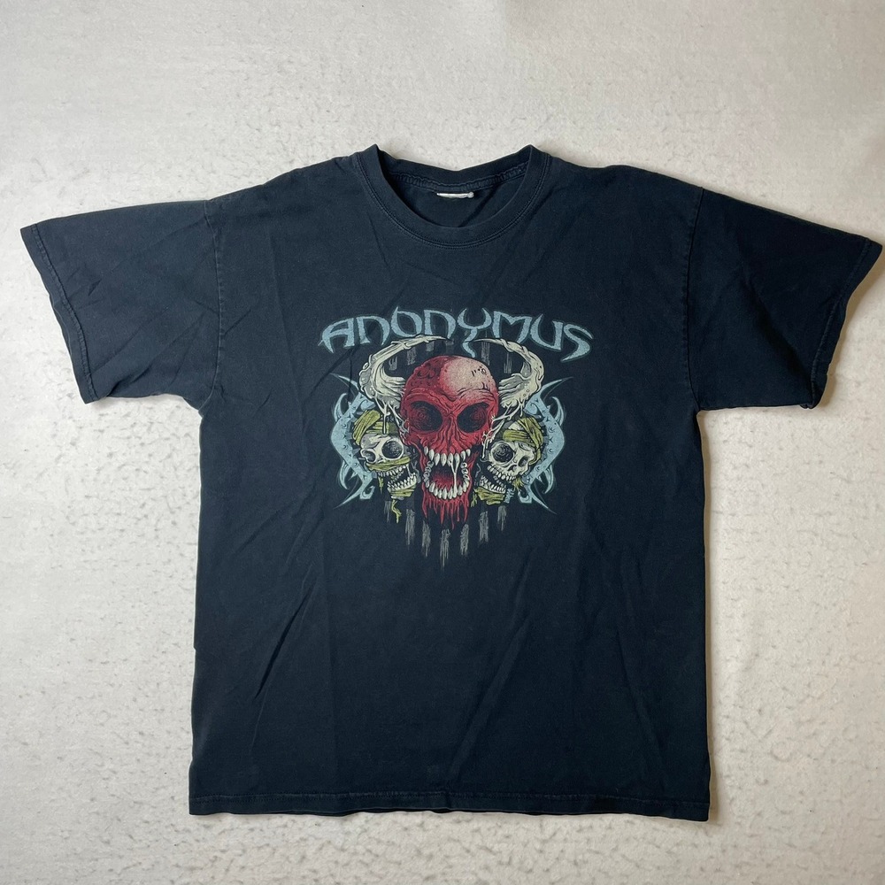 Anonymus‎ Band Graphic T Shirt Mens Large Black Skull Heavy Metal Rock Tee QC